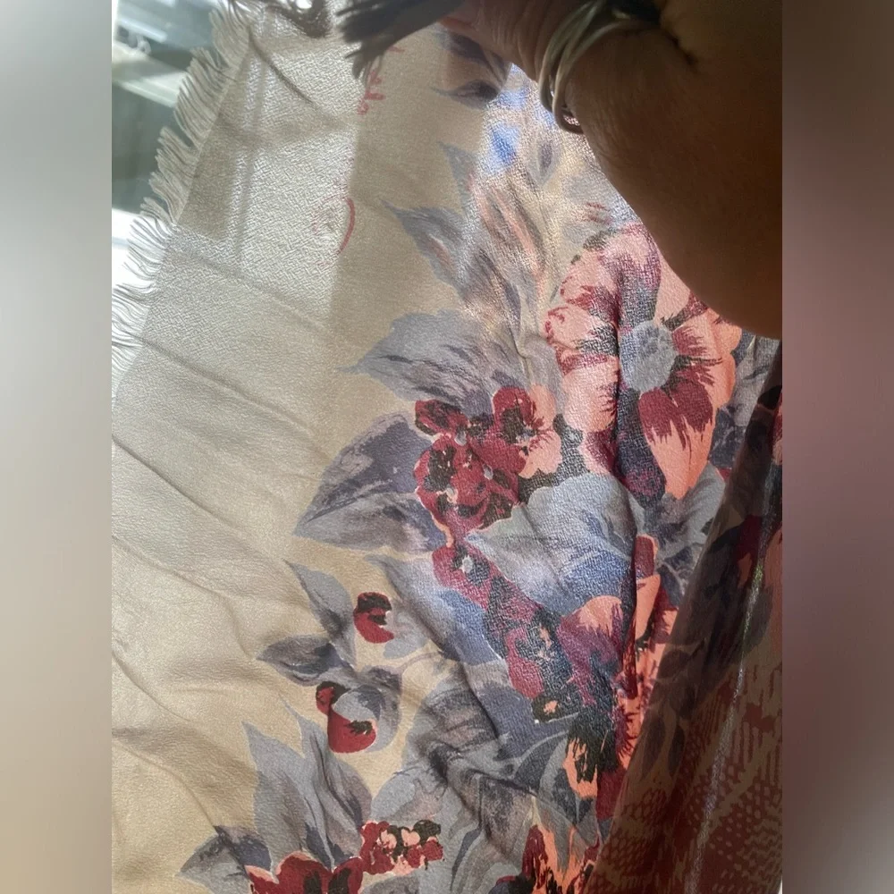 Vintage Oscar de la Renta Floral beige brown silk Scarf